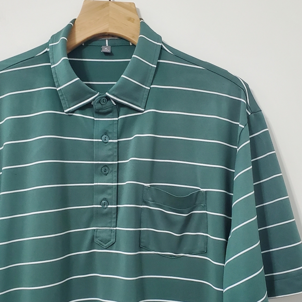 Peter Millar Summer Comfort Pocket Polo Shirt Green Striped Mens XL